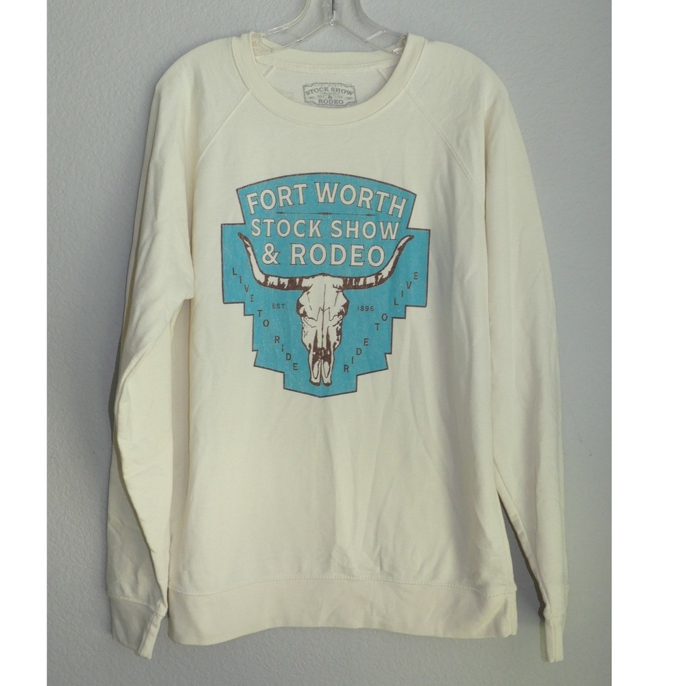 Fort Worth Stock Show & Rodeo Sweatshirt Cream Longhorn Large Coastal Cowgirl